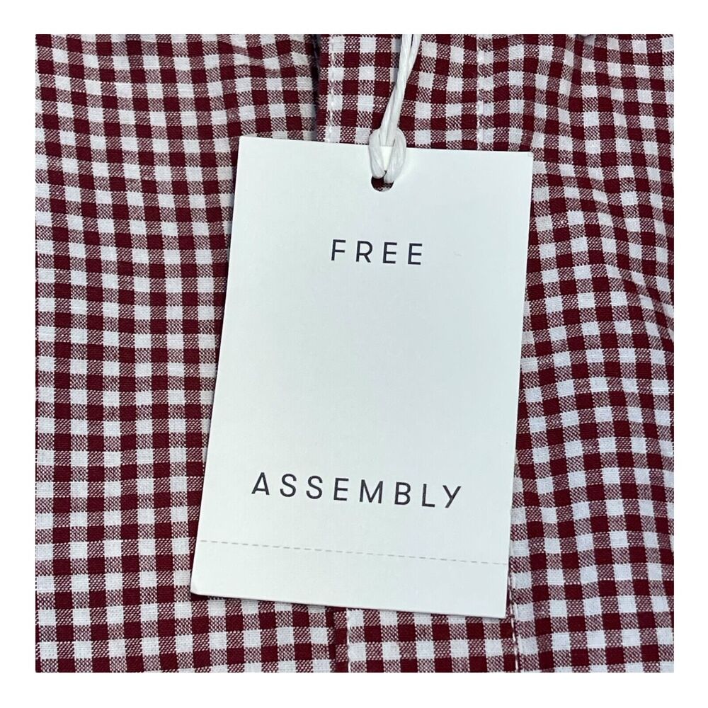 Free Assembly Shirt Men XL Red White Check Cotton Collared Long Sleeve Button-Up - Picture 7 of 8
